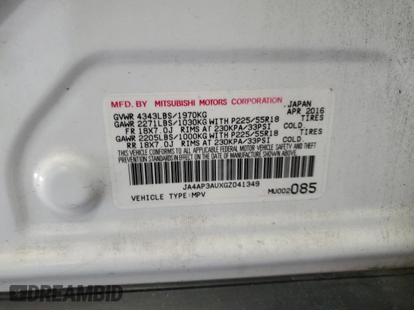 2016 Mitsubishi Outlander Sport 2.0 ES with VIN JA4AP3AUXGZ041349, listed as a Copart auction lot 44513915 with 171,356 mi miles and Salvage Title. Bid and sale history available at carsss.com. Image 13.