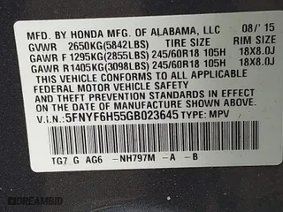 2016 Honda Pilot EX-L with VIN 5FNYF6H55GB023645, listed as a IAAI auction lot 41784613 with 146,724 mi miles. Bid and sale history available at carsss.com. Image 9.