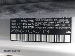 2003 Mercedes-Benz S-Class 4.3L with VIN WDBNG70J03A331144, listed as a IAAI auction lot 42013506 with 1 mi miles. Bid and sale history available at carsss.com. Image 9.