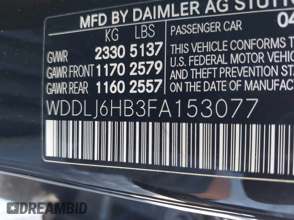 2015 Mercedes-Benz CLS 400 with VIN WDDLJ6HB3FA153077, listed as a IAAI auction lot 42537583 with 56,404 mi miles and . Bid and sale history available at DreamBid. Image 9.