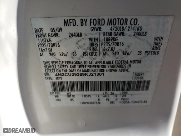2009 Mercury Mariner Hybrid with VIN 4M2CU29369KJ21301, listed as a Copart auction lot 89171825 with 207,355 mi miles and Salvage Title. Bid and sale history available at carsss.com. Image 16.