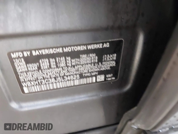 2018 BMW X1 xDrive28i with VIN WBXHT3C38J5L34625, listed as a IAAI auction lot 41133876 with 60,986 mi miles and . Bid and sale history available at DreamBid. Image 9.