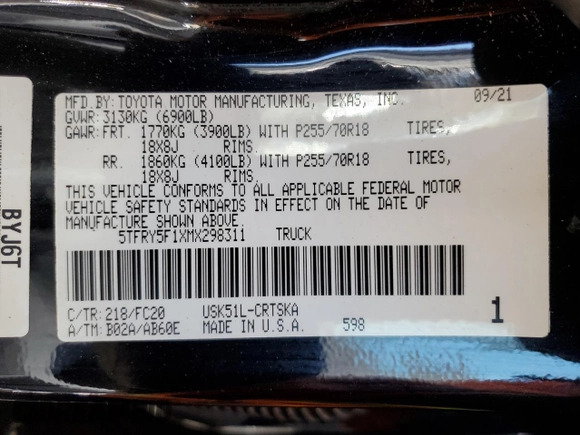 2021 Toyota Tundra SR with VIN 5TFRY5F1XMX298311, listed as a Copart auction lot 51500425 with 19,182 mi miles and Salvage title. Bid and sale history available at DreamBid. Image 12.
