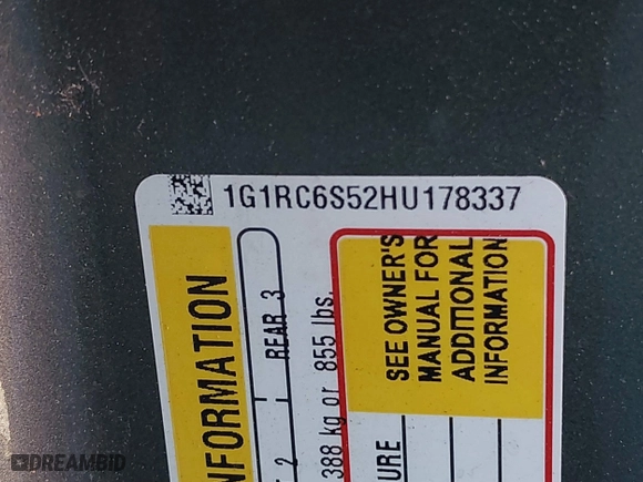2017 Chevrolet Volt LT with VIN 1G1RC6S52HU178337, listed as a IAAI auction lot 41657706 with 71,555 mi miles. Bid and sale history available at carsss.com. Image 9.