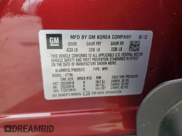 2023 Buick Encore GX Essence with VIN KL4MMFSL7PB029312, listed as a Copart auction lot 56544235 with 5,059 mi miles and Salvage title. Bid and sale history available at DreamBid. Image 13.