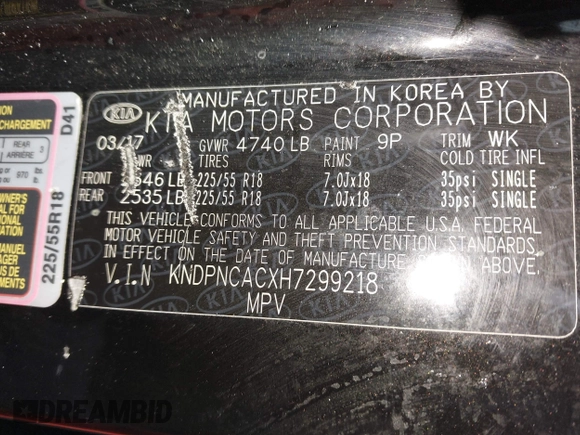 2017 Kia Sportage EX с VIN KNDPNCACXH7299218, выставлен на аукционе IAAI как лот 42227178 с пробегом Не указан миль и . История ставок и продаж доступна на DreamBid. Изображение 9.