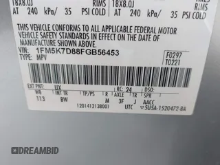 2015 Ford Explorer XLT with VIN 1FM5K7D88FGB56453, listed as a IAAI auction lot 41893577 with 177,621 mi miles and . Bid and sale history available at carsss.com. Image 9.