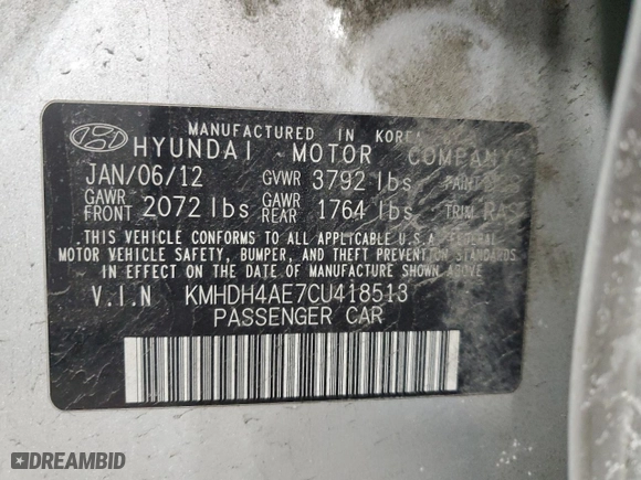 2012 Hyundai Elantra GLS with VIN KMHDH4AE7CU418513, listed as a Copart auction lot 45857715 with 146,298 mi miles and Salvage Title. Bid and sale history available at carsss.com. Image 13.