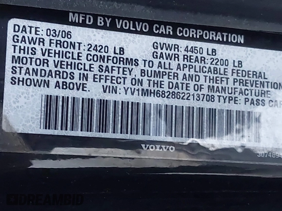 2006 Volvo S40 2.5L Turbo с VIN YV1MH682862213708, выставлен на аукционе IAAI как лот 42266137 с пробегом 165 225 миль миль и . История ставок и продаж доступна на DreamBid. Изображение 9.