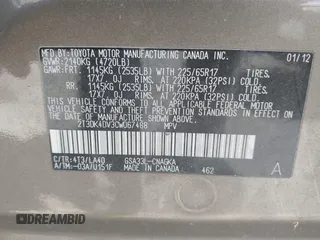 2012 Toyota RAV4 Limited with VIN 2T3DK4DV3CW067488, listed as a IAAI auction lot 41987924 with 197,038 mi miles. Bid and sale history available at carsss.com. Image 9.