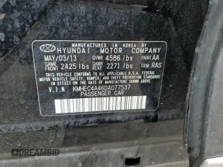 2013 Hyundai Sonata with VIN KMHEC4A46DA077537, listed as a Copart auction lot 54261175 with 125,807 mi miles and Salvage Title. Bid and sale history available at carsss.com. Image 12.