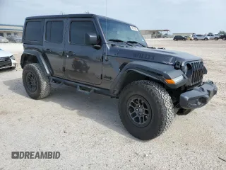 2023 Jeep Wrangler Willys with VIN 1C4HJXDGXPW526093, listed as a Copart auction lot 56818935 with 24,021 mi miles and Salvage title. Bid and sale history available at DreamBid. Image 4.