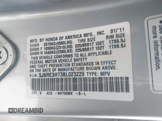 2011 Honda CR-V EX-L with VIN 5J6RE3H73BL023229, listed as a IAAI auction lot 41788633 with 120,816 mi miles. Bid and sale history available at carsss.com. Image 9.