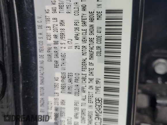 2021 Mazda CX-30 Preferred with VIN 3MVDMBCL9MM249096, listed as a Copart auction lot 58965895 with 32,957 mi miles and Salvage title. Bid and sale history available at DreamBid. Image 12.