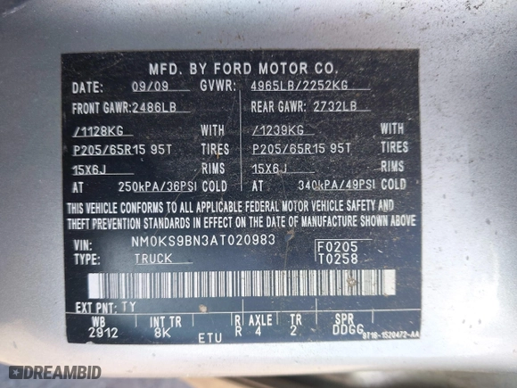 2010 Ford Transit Connect Wagon XLT with VIN NM0KS9BN3AT020983, listed as a IAAI auction lot 42074641 with 179,103 mi miles. Bid and sale history available at carsss.com. Image 9.