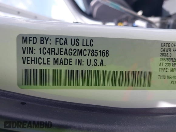 2021 Jeep Grand Cherokee Laredo E with VIN 1C4RJEAG2MC785168, listed as a IAAI auction lot 42115460 with 64,036 mi miles and . Bid and sale history available at DreamBid. Image 9.