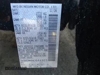 2017 Nissan Pathfinder S with VIN 5N1DR2MN6HC644925, listed as a IAAI auction lot 34176350 with Not provided miles and . Bid and sale history available at DreamBid. Image 9.