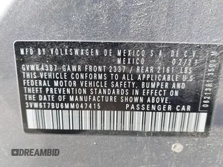 2021 Volkswagen Jetta GLI S с VIN 3VW6T7BU6MM047415, выставлен на аукционе IAAI как лот 42123627 с пробегом 63 111 миль миль и . История ставок и продаж доступна на DreamBid. Изображение 9.