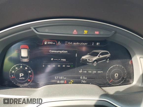 2019 Audi Q7 Premium Plus with VIN WA1LAAF70KD041884, listed as a Copart auction lot 57115355 with 57,181 mi miles and Clean title. Bid and sale history available at DreamBid. Image 9.