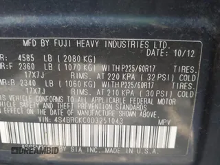 2013 Subaru Outback Limited with VIN 4S4BRCKC0D3251043, listed as a IAAI auction lot 42562400 with 265,520 mi miles and . Bid and sale history available at DreamBid. Image 9.