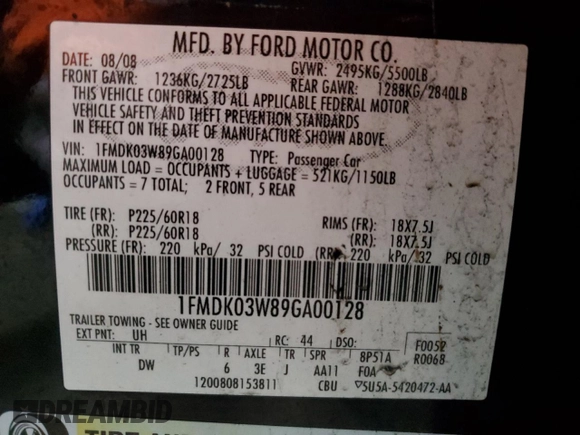 2009 Ford Taurus X Limited z VIN 1FMDK03W89GA00128, wystawiony jako Copart lot #87247904 z przebiegiem 188 844 mil mil oraz Szkoda całkowita • Salvage title. Historia ofert i sprzedaży dostępna na DreamBid. Obrazek 14.
