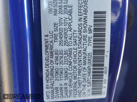 2023 Acura RDX w/A-Spec Package с VIN 5J8TC1H64PL008325, выставлен на аукционе Copart как лот 78928504 с пробегом Не указан миль и Списание • Salvage title. История ставок и продаж доступна на DreamBid. Изображение 13.