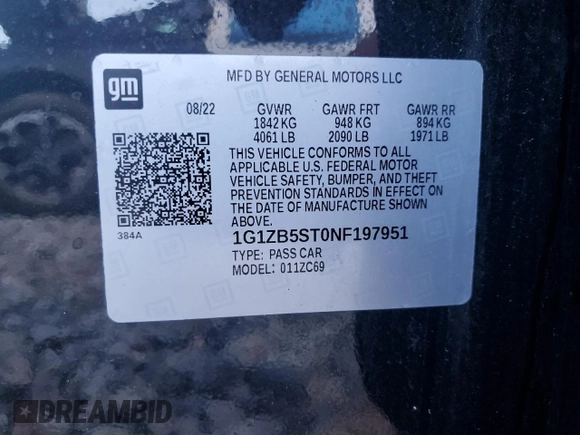 2022 Chevrolet Malibu LS with VIN 1G1ZB5ST0NF197951, listed as a Copart auction lot 51673225 with 61,497 mi miles and Non Repairable. Bid and sale history available at DreamBid. Image 13.