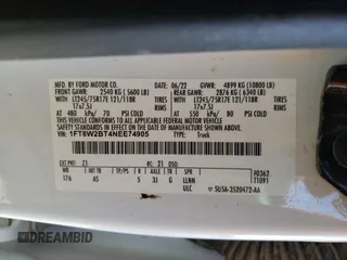 2022 Ford F-250 XL z VIN 1FT8W2BT4NEE74905, wystawiony jako Copart lot #84847104 z przebiegiem 53 212 mil mil oraz Szkoda całkowita • Salvage title. Historia ofert i sprzedaży dostępna na DreamBid. Obrazek 12.