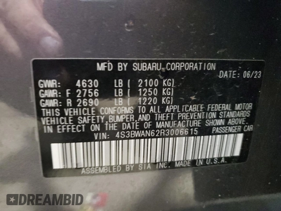 2024 Subaru Legacy Limited с VIN 4S3BWAN62R3006615, выставлен на аукционе Copart как лот 64189855 с пробегом 15 589 миль миль и Списание • Salvage title. История ставок и продаж доступна на DreamBid. Изображение 13.