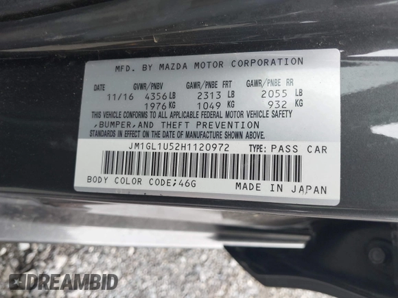 2017 Mazda 6 Sport with VIN JM1GL1U52H1120972, listed as a IAAI auction lot 41932496 with 86,206 mi miles. Bid and sale history available at carsss.com. Image 9.