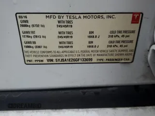 2016 Tesla Model S 90D with VIN 5YJSA1E26GF133699, listed as a Copart auction lot 62703535 with Not provided miles and Salvage title. Bid and sale history available at DreamBid. Image 12.