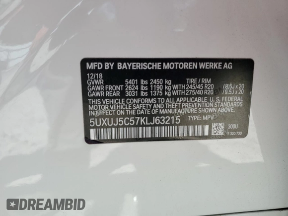 2019 BMW X4 M40i z VIN 5UXUJ5C57KLJ63215, wystawiony jako Copart lot #55150835 z przebiegiem Nie podano mil oraz Szkody całkowita. Historia ofert i sprzedaży dostępna na DreamBid. Obrazek 13.