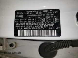 2022 Hyundai Tucson XRT with VIN KM8JFCAE8NU107842, listed as a Copart auction lot 50192115 with 44,882 mi miles and Salvage Title. Bid and sale history available at DreamBid. Image 15.