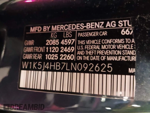 2020 Mercedes-Benz CLA with VIN W1K5J4HB7LN092625, listed as a IAAI auction lot 41193703 with 40,135 mi miles. Bid and sale history available at carsss.com. Image 9.