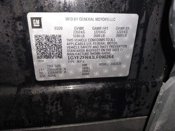 2020 Cadillac XT4 AWD Sport with VIN 1GYFZFR43LF090264, listed as a IAAI auction lot 41261586 with 65,859 mi miles and . Bid and sale history available at DreamBid. Image 9.
