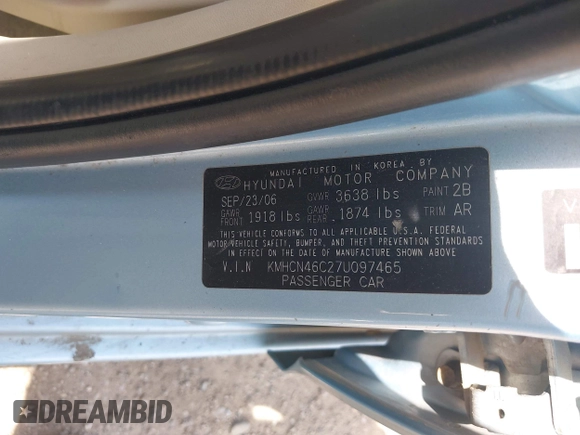 2007 Hyundai Accent GLS с VIN KMHCN46C27U097465, выставлен на аукционе IAAI как лот 42068576 с пробегом 129 278 миль миль и . История ставок и продаж доступна на DreamBid. Изображение 9.