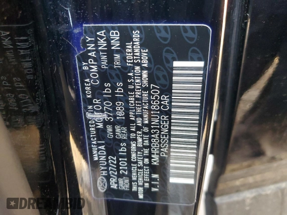 2022 Hyundai Venue SE with VIN KMHRB8A31NU186507, listed as a Copart auction lot 89198035 with Not Provided miles and Salvage Title. Bid and sale history available at DreamBid. Image 12.
