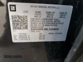 2020 GMC Acadia SLT with VIN 1GKKNMLS6LZ224635, listed as a Copart auction lot 67114884 with 107,829 mi miles and Salvage Title. Bid and sale history available at DreamBid. Image 12.