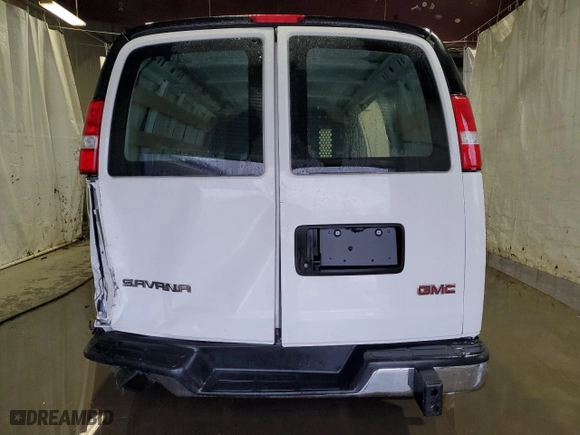 2023 GMC Savana Cargo Van with VIN 1GTW7AFP6P1215807, listed as a Copart auction lot 42757135 with 21,419 mi miles and Clean Title. Bid and sale history available at carsss.com. Image 6.