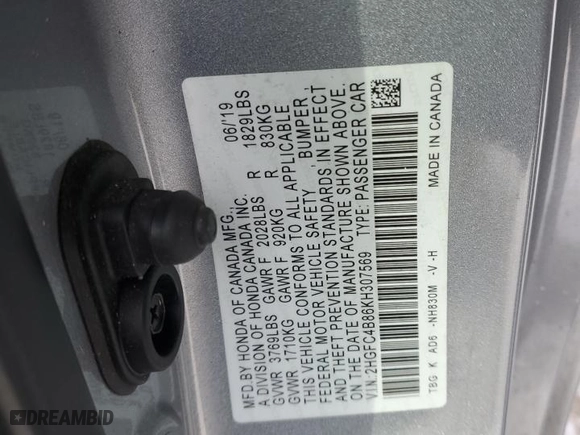 2019 Honda Civic Coupe Sport with VIN 2HGFC4B86KH307569, listed as a Copart auction lot 45582705 with 49,883 mi miles and Salvage Title. Bid and sale history available at carsss.com. Image 12.