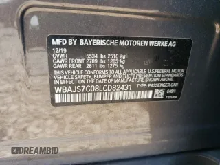 2020 BMW 5 Series M550i xDrive with VIN WBAJS7C08LCD82431, listed as a Copart auction lot 59518835 with 33,184 mi miles and Salvage title. Bid and sale history available at DreamBid. Image 12.
