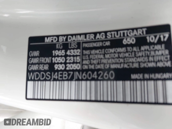 2018 Mercedes-Benz CLA 250 with VIN WDDSJ4EB7JN604260, listed as a IAAI auction lot 42001931 with 85,556 mi miles and . Bid and sale history available at DreamBid. Image 9.