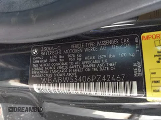 2006 BMW 3 Series 330Ci with VIN WBABW53406PZ42467, listed as a IAAI auction lot 41771449 with 204,527 mi miles. Bid and sale history available at carsss.com. Image 9.