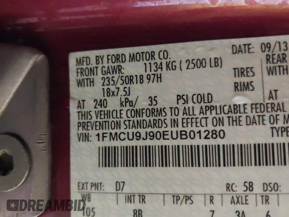 2014 Ford Escape Titanium with VIN 1FMCU9J90EUB01280, listed as a IAAI auction lot 41630208 with Not Provided miles. Bid and sale history available at carsss.com. Image 9.