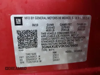 2019 Chevrolet Equinox LT with VIN 3GNAXUEV0KS679900, listed as a Copart auction lot 50318995 with 48,986 mi miles and Salvage Title. Bid and sale history available at carsss.com. Image 12.