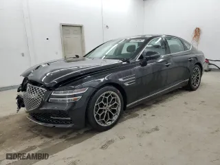 2021 Genesis G80 2.5T with VIN KMTGB4SC7MU047372, listed as a Copart auction lot 46573574 with 36,598 mi miles and Salvage Title. Bid and sale history available at carsss.com. Image 1.