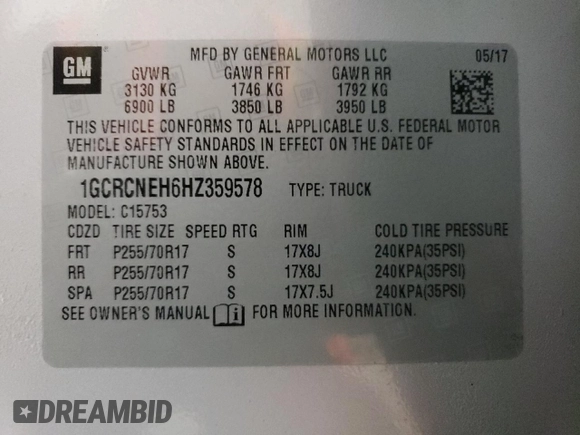2017 Chevrolet Silverado 1500 LS with VIN 1GCRCNEH6HZ359578, listed as a Copart auction lot 80963874 with 182,317 mi miles and Salvage Title. Bid and sale history available at DreamBid. Image 14.
