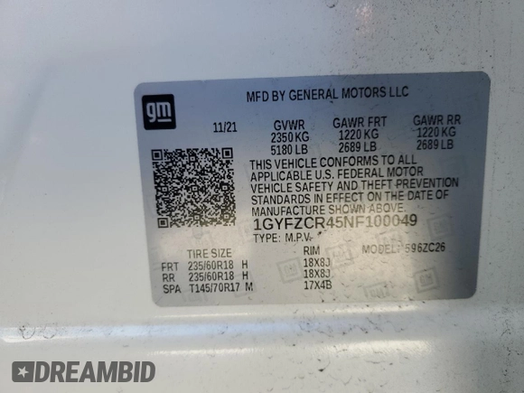 2022 Cadillac XT4 FWD Premium Luxury with VIN 1GYFZCR45NF100049, listed as a Copart auction lot 87232634 with 62,391 mi miles and Salvage title. Bid and sale history available at DreamBid. Image 15.