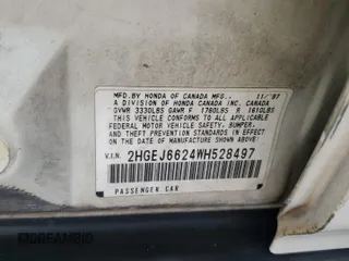 1998 Honda Civic DX with VIN 2HGEJ6624WH528497, listed as a Copart auction lot 83231964 with 132,637 mi miles and Salvage Title. Bid and sale history available at DreamBid. Image 14.