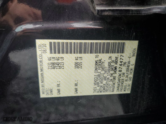 2010 Nissan Maxima 3.5 SV w/Sport Pkg with VIN 1N4AA5AP2AC874477, listed as a Copart auction lot 72167404 with 99,146 mi miles and Salvage Title. Bid and sale history available at carsss.com. Image 14.